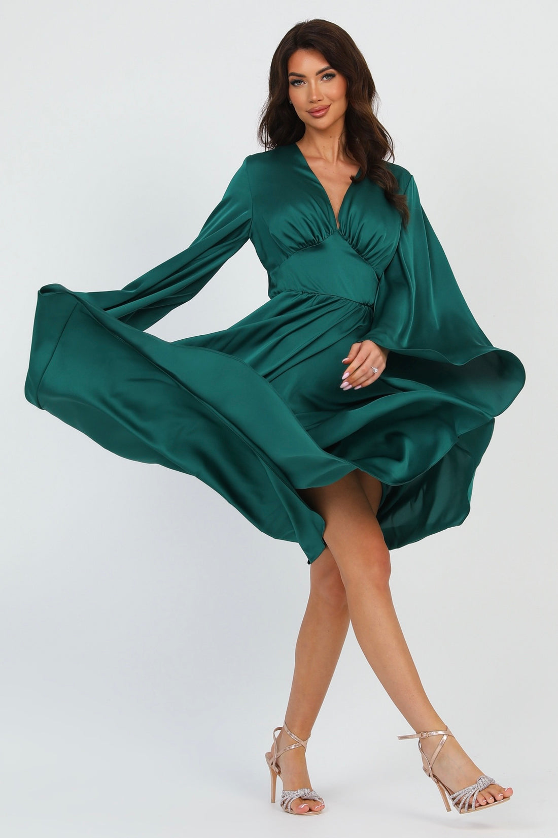 Emerald Green Silk Satin Dress V Neckline – Désir Couture