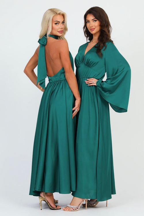 Emerald Green Silk Satin Dress V Neckline Dsir Couture Emerald Green Silk Satin Dress V Neckline Dsir Couture