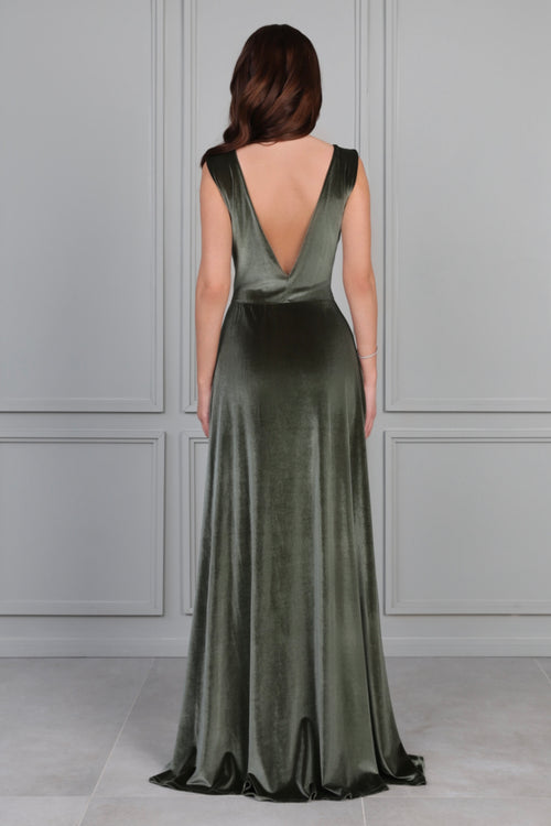 Dusty Sage Green Velvet Dress - Bridesmaid Dress