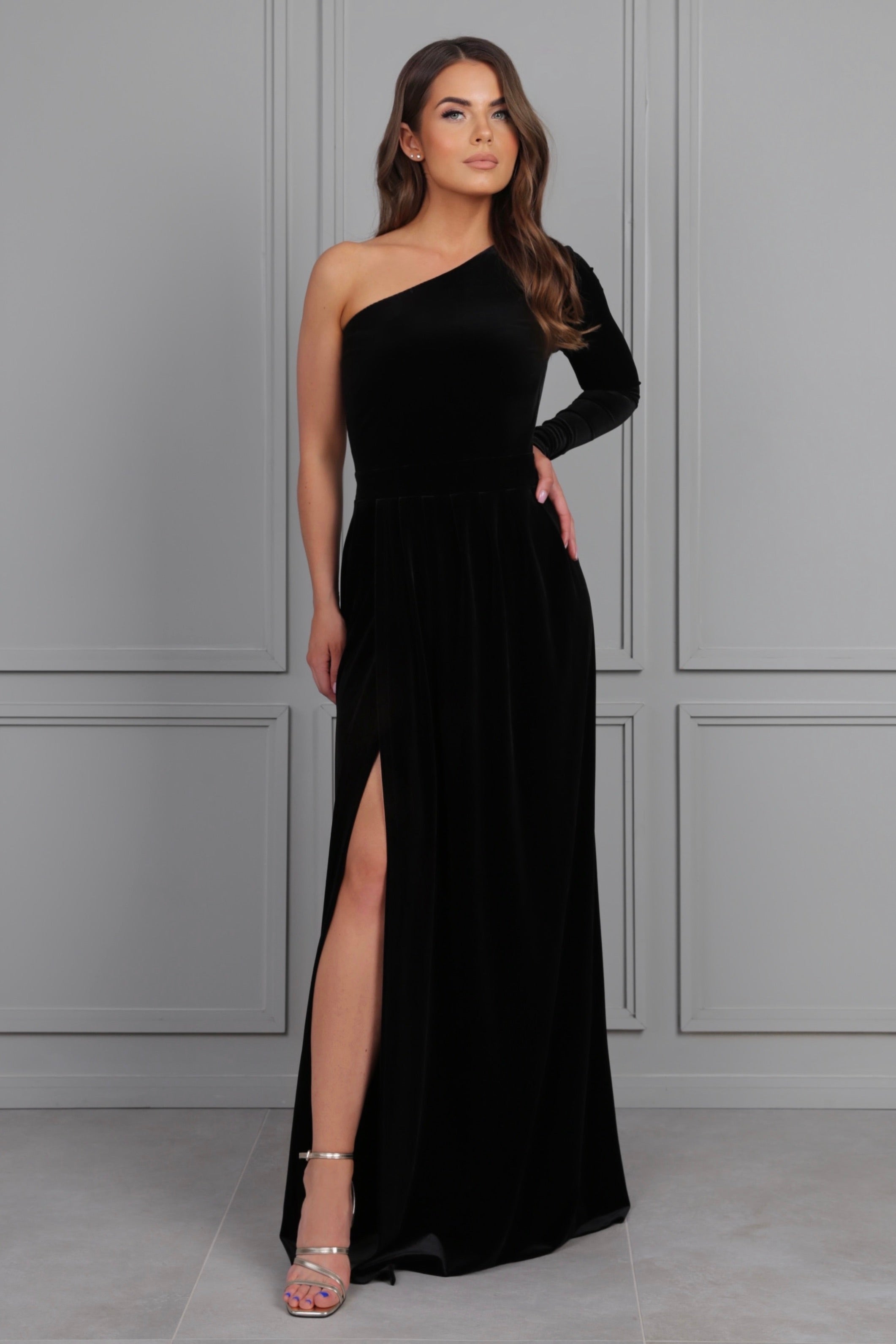Black Velvet Dress - One Shoulder Dress - Bridesmaid Dress
