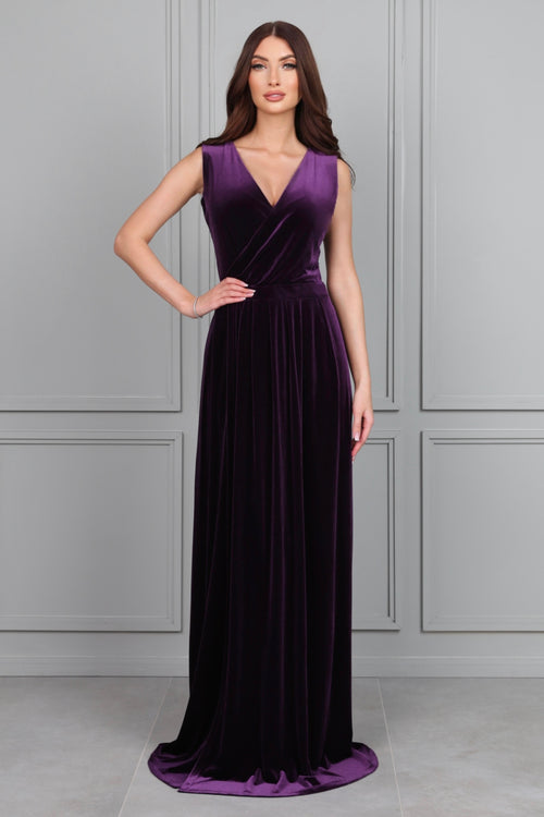 Plum Velvet Wrap V Neckline Dress