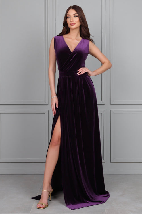 purple velvet dress V-Neck this party dress will be your lovely partner. Purple Velvet Maxi Dress with