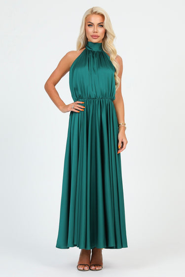 Emerald Green Silk Satin Dress Halter Neckline – Désir Couture