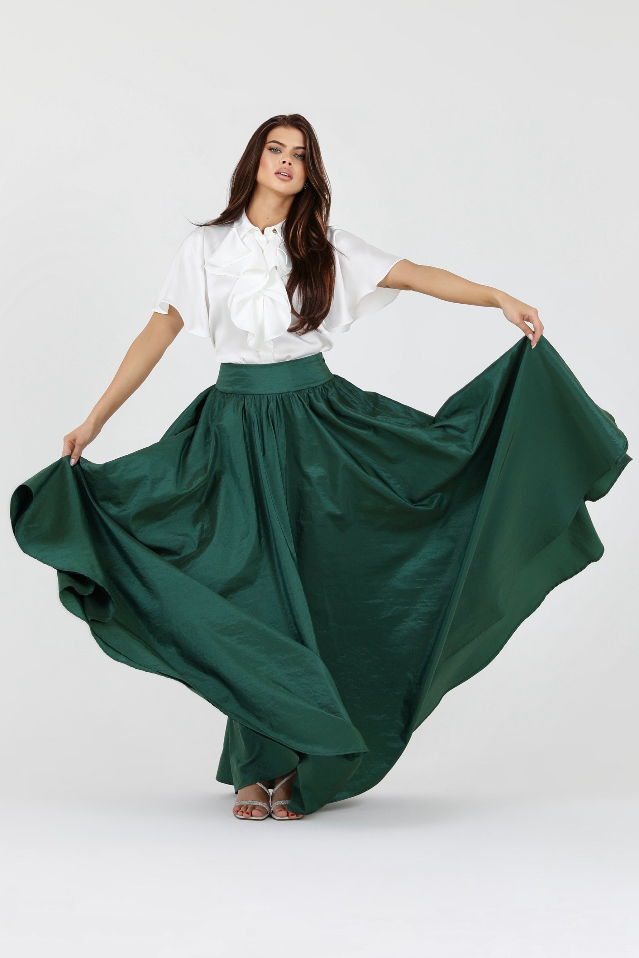 スカート Long Taffeta Circle Skirt Black Taffeta Full Circle Skirt - Women Skirts - Taffeta