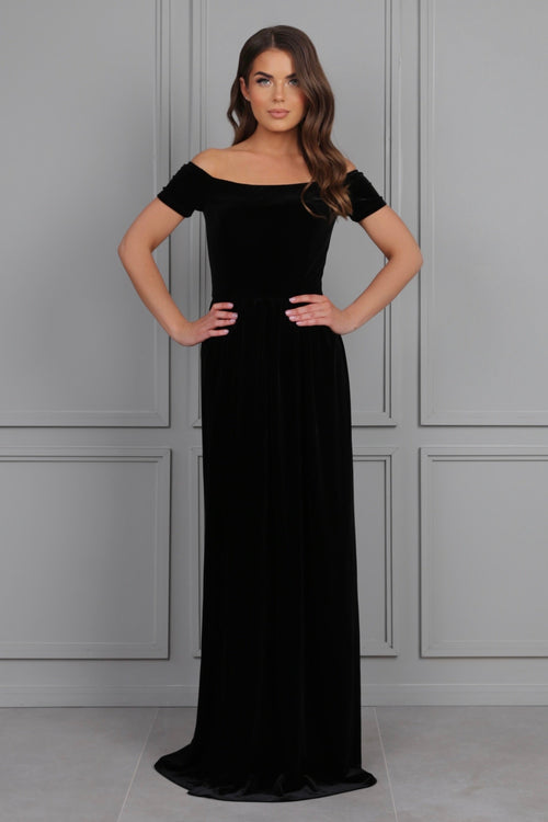 XS Size Black Velvet Off Shoulder Dress (Ready to Ship)