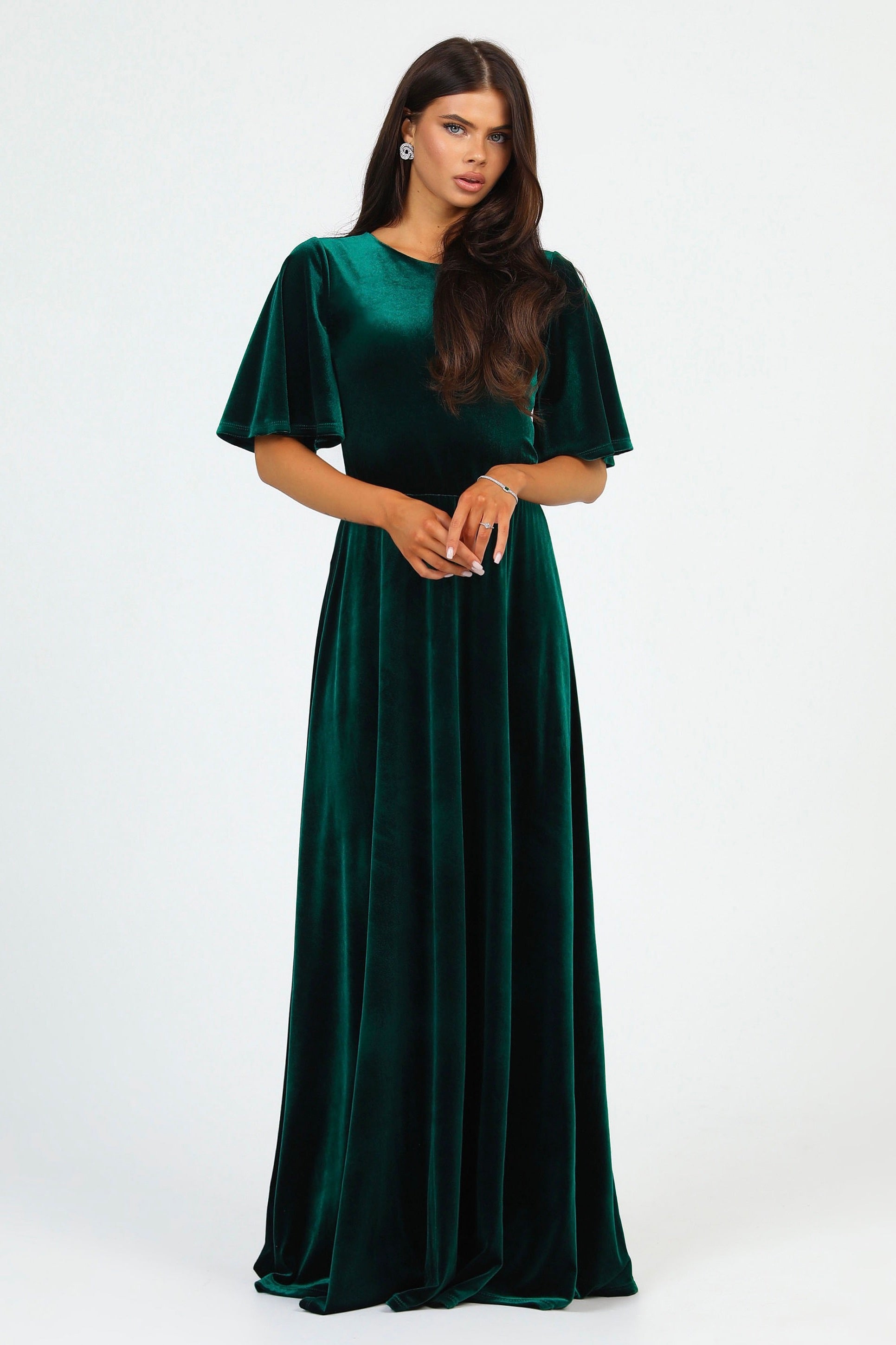 Chic Dark Green Velvet One-shoulder Bridesmaid Dress - TheCelebrityDresses