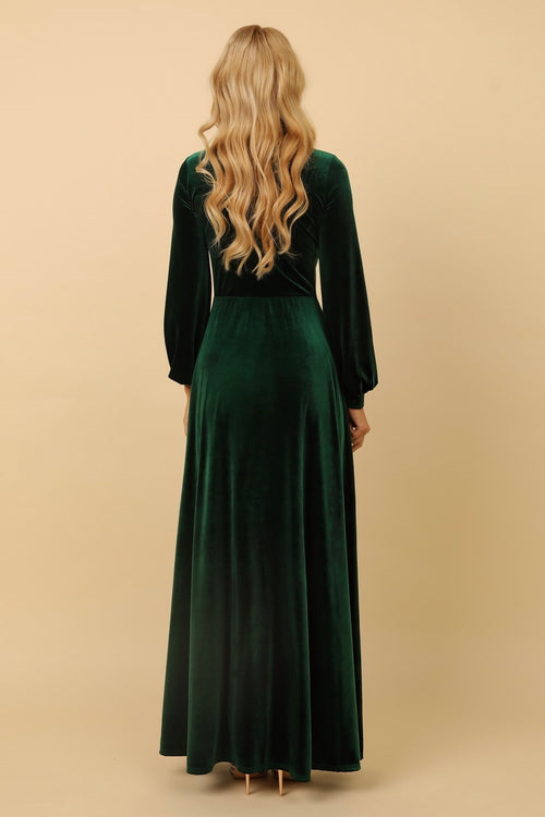 long sleeve green velvet dress Dark Green Velvet Dress - Bridesmaid Dress