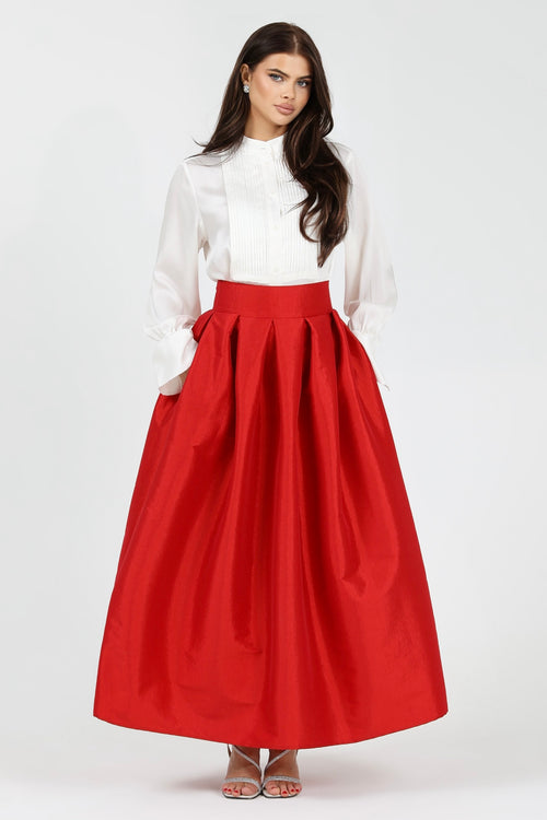 Red Long Taffeta Skirt