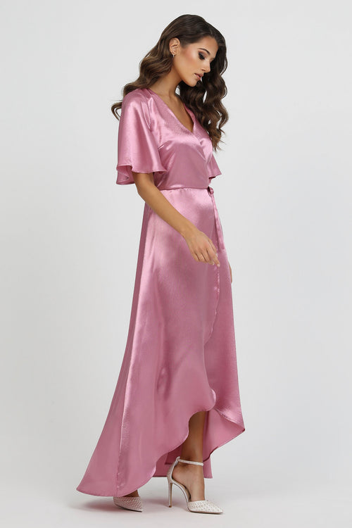 Crepe Back satin dress, Pink dress, satin dress, pink dress long, woman pink dress, satin pink dress, bridesmaid dress, Wrap Dress, satin evening dress, bridesmaid dress satin, Long satin dress, Formal Dress, Wedding Guest Dress, pretty pink dress