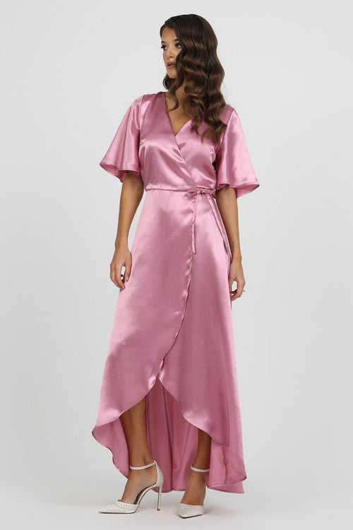 Crepe Back satin dress, Pink dress, satin dress, pink dress long, woman pink dress, satin pink dress, bridesmaid dress, Wrap Dress, satin evening dress, bridesmaid dress satin, Long satin dress, Formal Dress, Wedding Guest Dress, pretty pink dress