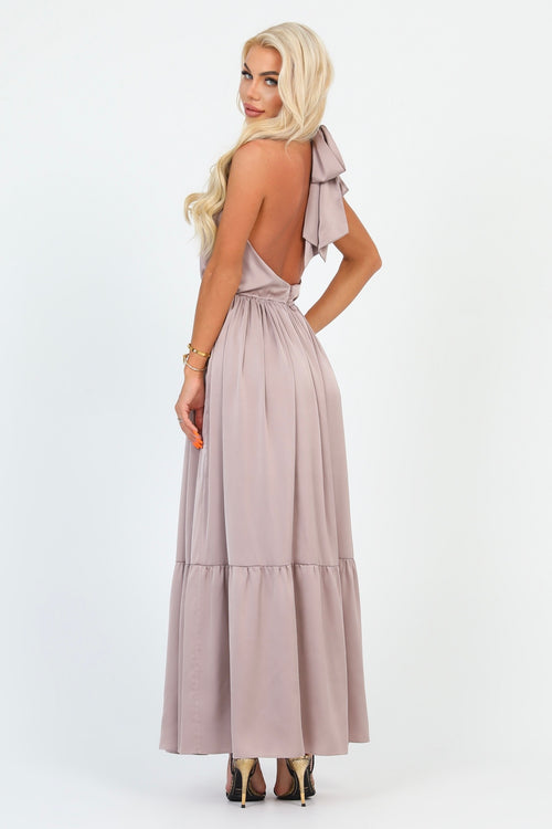 Cappuccino Silk Satin Dress Halter Neckline – Désir Couture