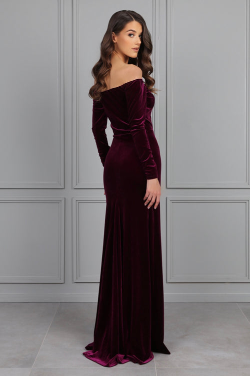 Dark Purple Off The Shoulder Velvet Dress – Désir Couture