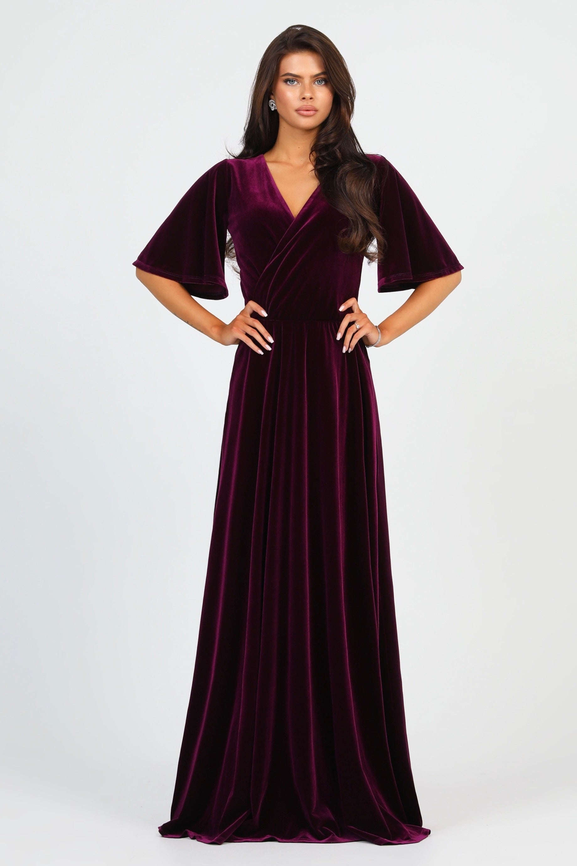 Purple velvet wrap dress online