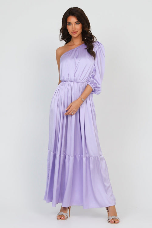 S Size Lilac Silk Satin Dress One Shoulder (Ready to Ship)