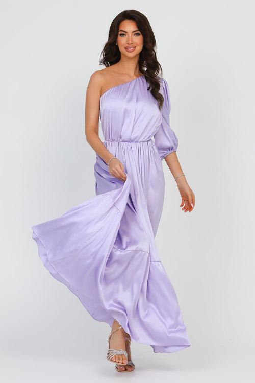 S Size Lilac Silk Satin Dress One Shoulder (Ready to Ship)