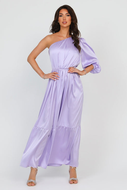 S Size Lilac Silk Satin Dress One Shoulder (Ready to Ship)