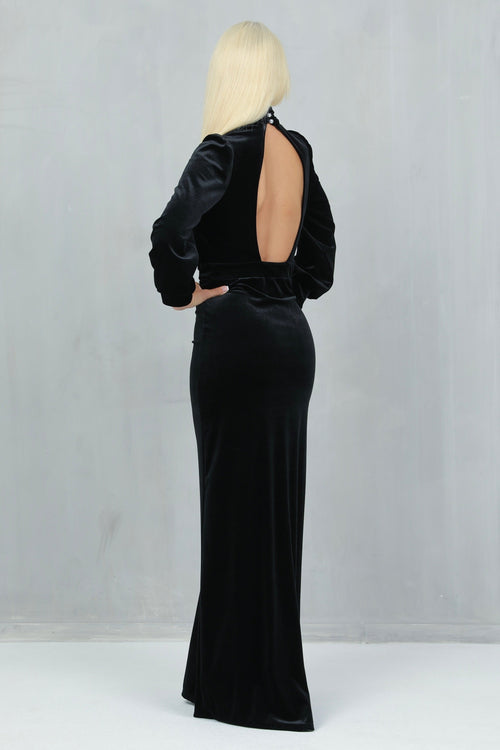 S Size Black Velvet Mock Neckline Dress Pencil Skirt (Ready to Ship)