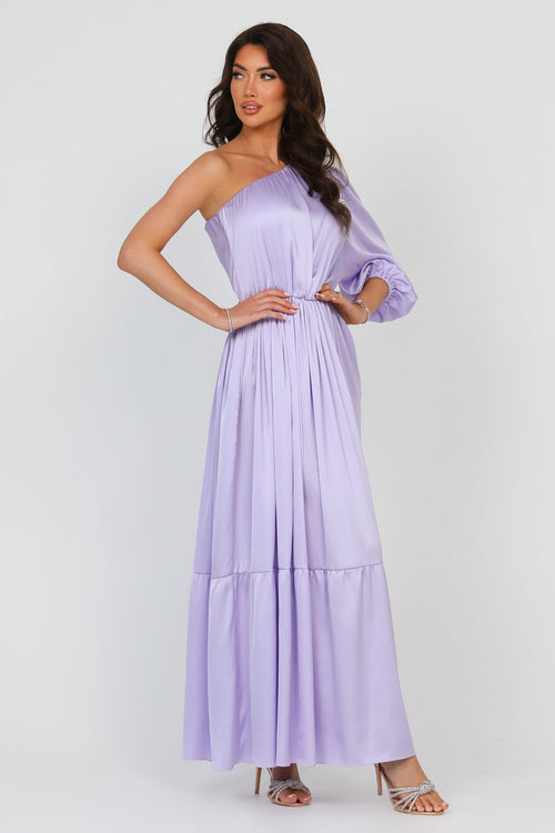 S Size Lilac Silk Satin Dress One Shoulder (Ready to Ship)