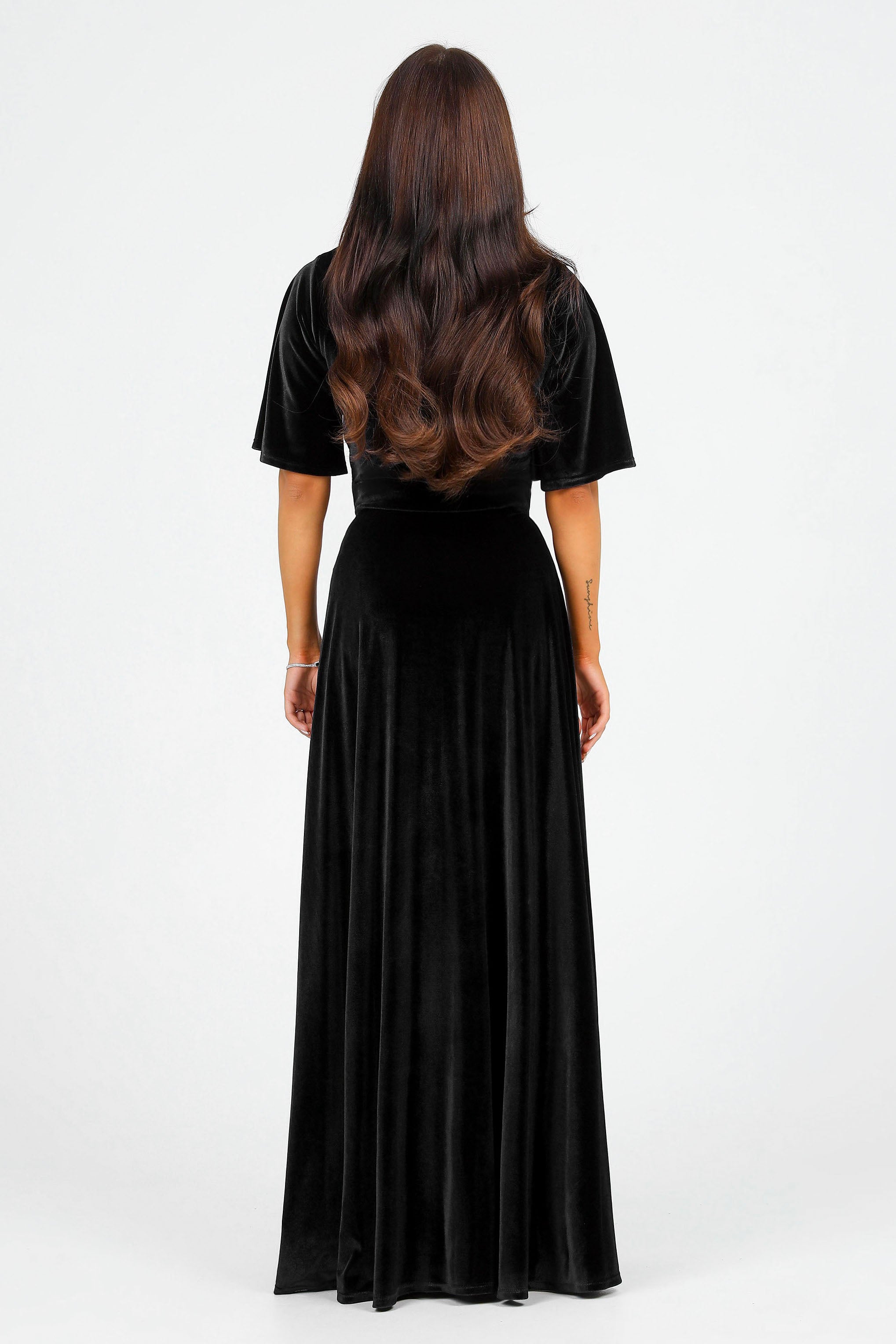 Long black velvet evening skirt hotsell