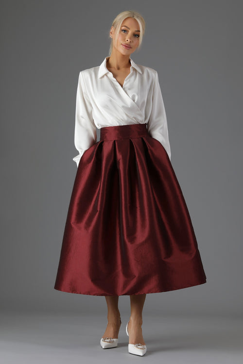 skirt, women skirt, formal skirt, taffeta skirt, ball skirt, skirt with pockets, classic skirt, burgundy skirt