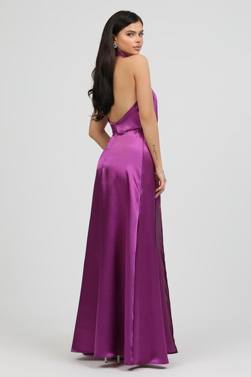 Cyclamen Purple Satin Halter Neck Dress Dsir Couture Cyclamen Purple Satin Halter Neck Dress Dsir Couture