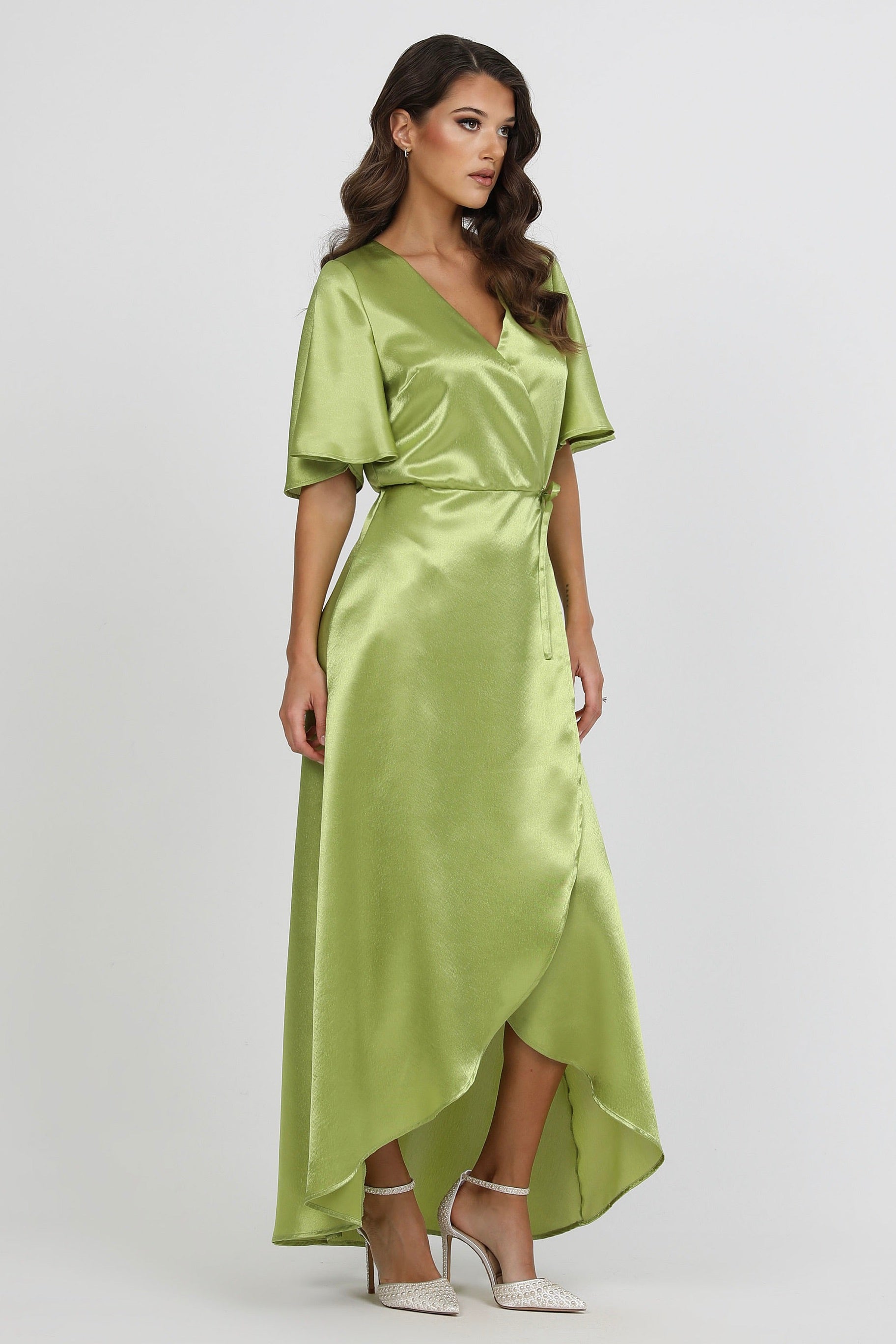 kali formal satin wrap dress Faelis Draped Waist Maxi Dress Wine