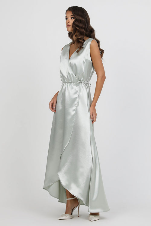 Satin Dress, Crepe Back satin dress, Wrap Dress, satin evening dress, bridesmaid dress satin, Long satin dress, Sage Green Dress, Bridesmaid Dress, Formal Dress, Wedding Guest Dress, Evening Gown, reception dress, evening dress, maxi dress, sleeveless dress