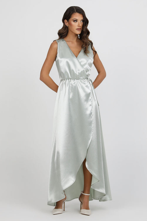 Satin Dress, Crepe Back satin dress, Wrap Dress, satin evening dress, bridesmaid dress satin, Long satin dress, Sage Green Dress, Bridesmaid Dress, Formal Dress, Wedding Guest Dress, Evening Gown, reception dress, evening dress, maxi dress, sleeveless dress