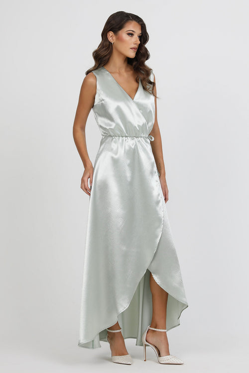 Satin Dress, Crepe Back satin dress, Wrap Dress, satin evening dress, bridesmaid dress satin, Long satin dress, Sage Green Dress, Bridesmaid Dress, Formal Dress, Wedding Guest Dress, Evening Gown, reception dress, evening dress, maxi dress, sleeveless dress