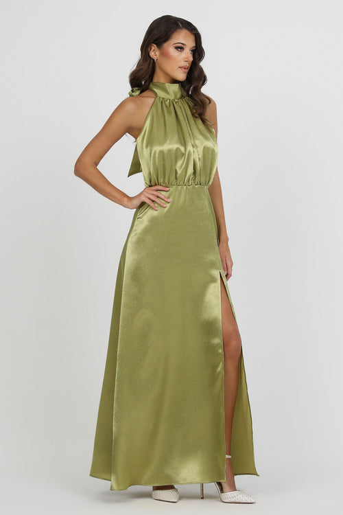 Olive Green Bow Back Halter Neck Dress Dsir Couture Olive Green Bow Back Halter Neck Dress Dsir Couture