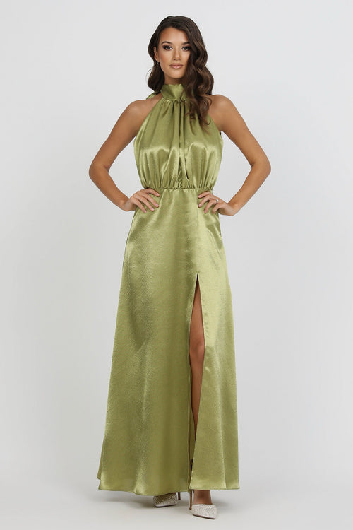 Olive Green Bow Back Halter Neck Dress Dsir Couture Olive Green Bow Back Halter Neck Dress Dsir Couture