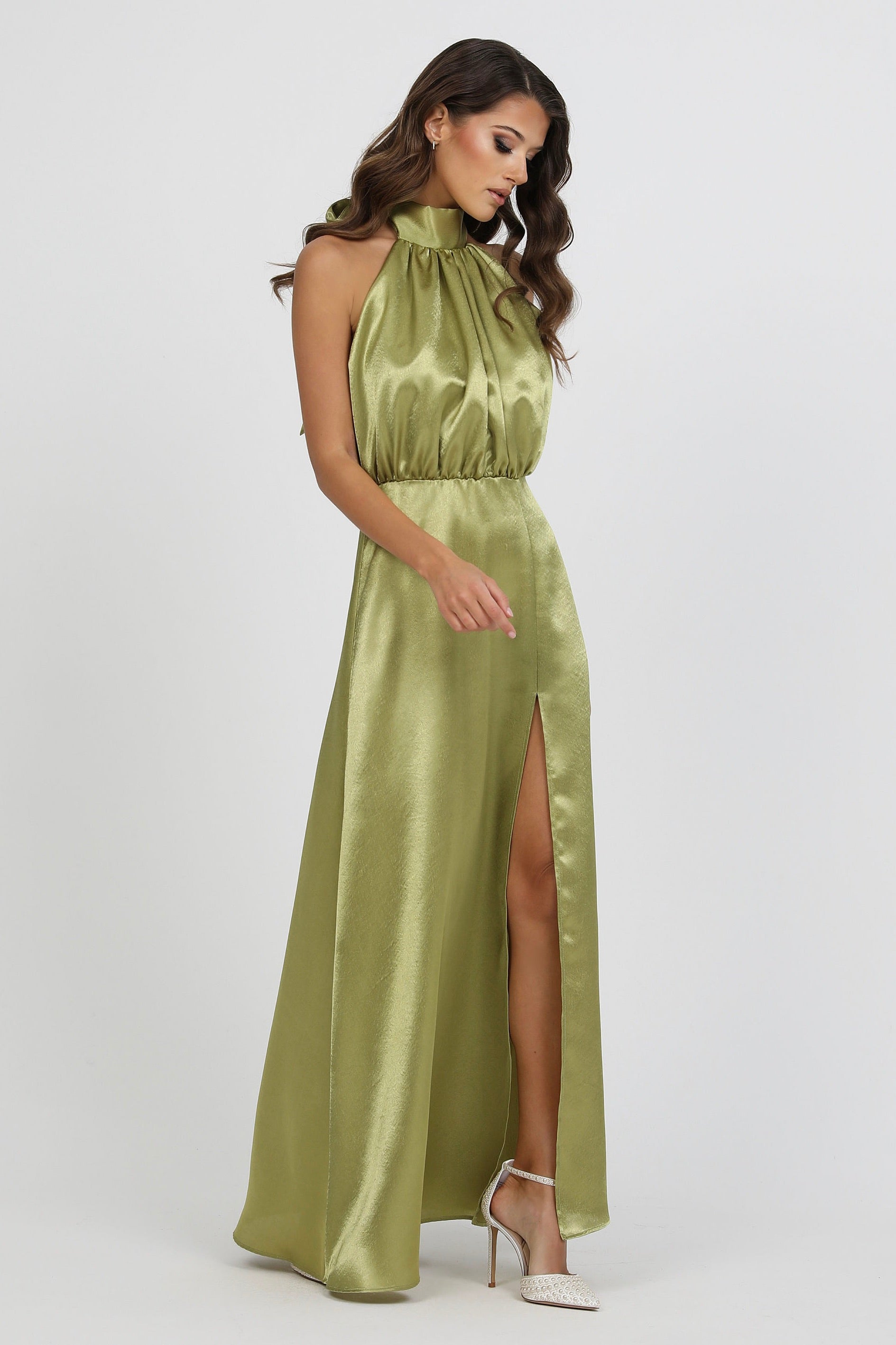 green halter dress Ever-Pretty Glittery Empire Waist Halter Neck Formal Evening Dress with Pleated main image 1