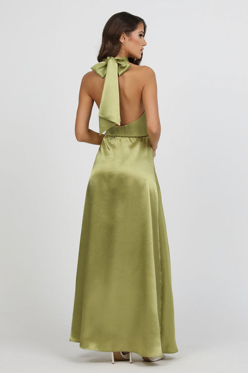 Olive Green Bow Back Halter Neck Dress Olive Green Bow Back Halter Neck Dress