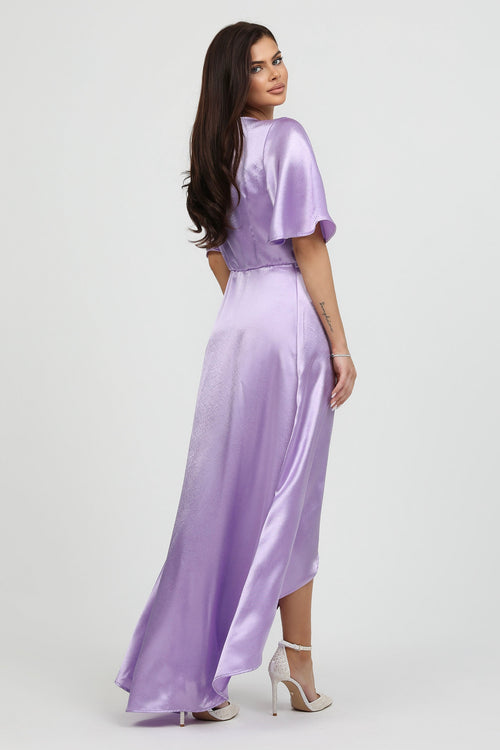 Lilac Wrap Satin Dress With Flutter Sleeves Dsir Couture Lilac Wrap Satin Dress With Flutter Sleeves Dsir Couture