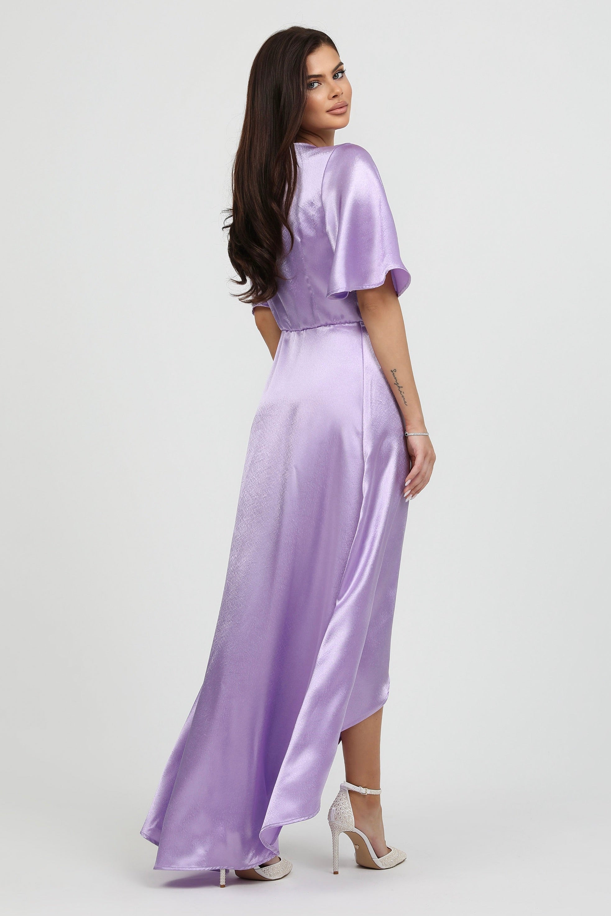 fitted lace wedding dress Tuscany Maxi Slip Dress ~ Dusty Purple Luxe Satin – Show Me Your Mumu main image 1