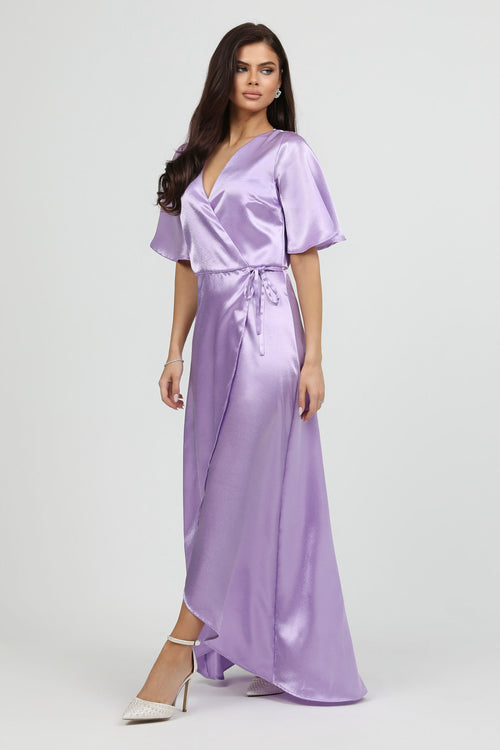 light purple satin dress Maxi Long Sleeve Bridesmaid Dress Evening Gown Open Back Dress Floor Length Dress Wedding Guest Dress tailored according to your preferences Lilac Wrap Satin Dress With