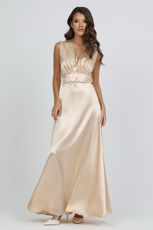 Beige Sleeveless Satin Dress Beige Sleeveless Satin Dress