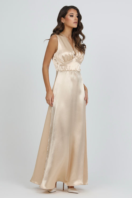 Beige Sleeveless Satin Dress Dsir Couture Beige Sleeveless Satin Dress Dsir Couture
