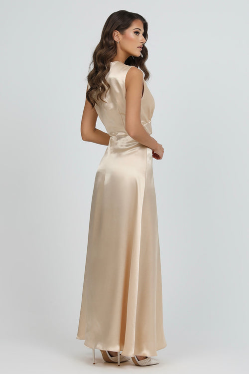 beige Satin Dress sleeveless, crepe back satin dress, satin evening dress, bridesmaid dress satin, Long satin dress,  Bridesmaid satin Dress, Formal satin Dress, Wedding Guest satin Dress, Evening satin Gown, prom satin dress, gown, evening dress, maxi satin dress