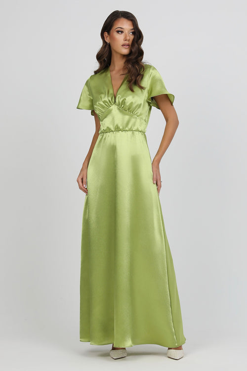 Lime Green Satin Dress With Flutter Sleeves Dsir Couture Lime Green Satin Dress With Flutter Sleeves Dsir Couture