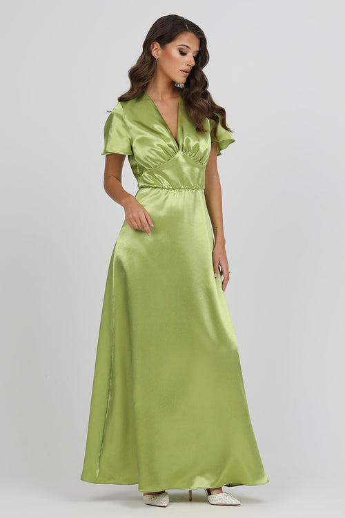 Lime Green Satin Dress With Flutter Sleeves Dsir Couture Lime Green Satin Dress With Flutter Sleeves Dsir Couture