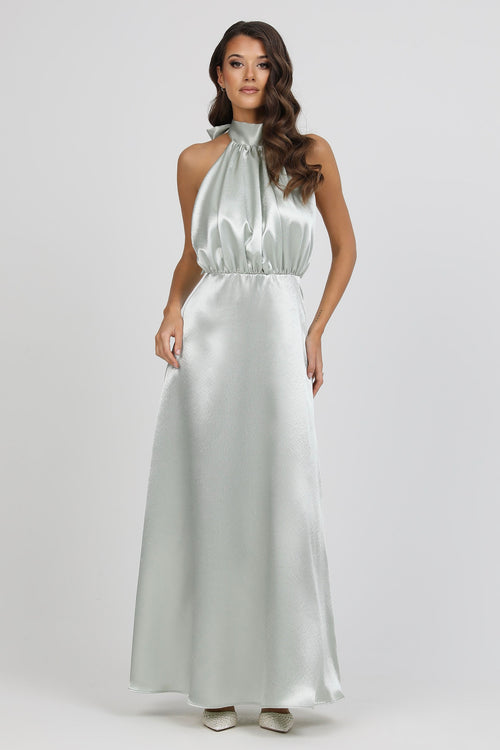 Light Sage Green Satin Bow Back Halter Neck Dress Dsir Couture Light Sage Green Satin Bow Back Halter Neck Dress Dsir Couture