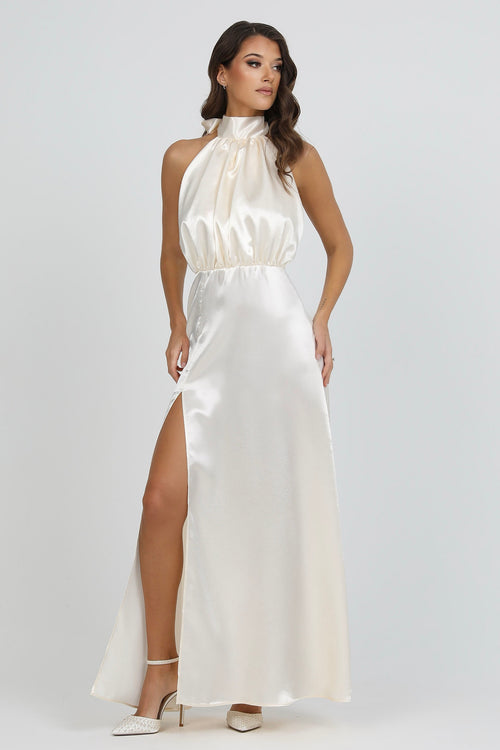 Ivory Bow Back Halter Neck Satin Dress Dsir Couture Ivory Bow Back Halter Neck Satin Dress Dsir Couture