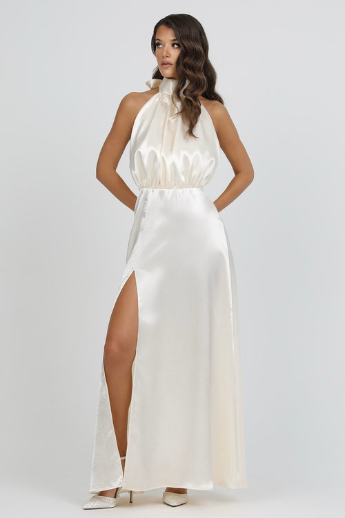 Halter Dress, Ivory Dress, ivory bridesmaid dress, Crepe Back satin dress, Satin Dress, Backless Dress, Sleeveless Dress, satin evening dress, bridesmaid dress satin, Long satin dress, Bridesmaid Dress, Formal Dress, Wedding Guest Dress, custom satin dress, maxi dress