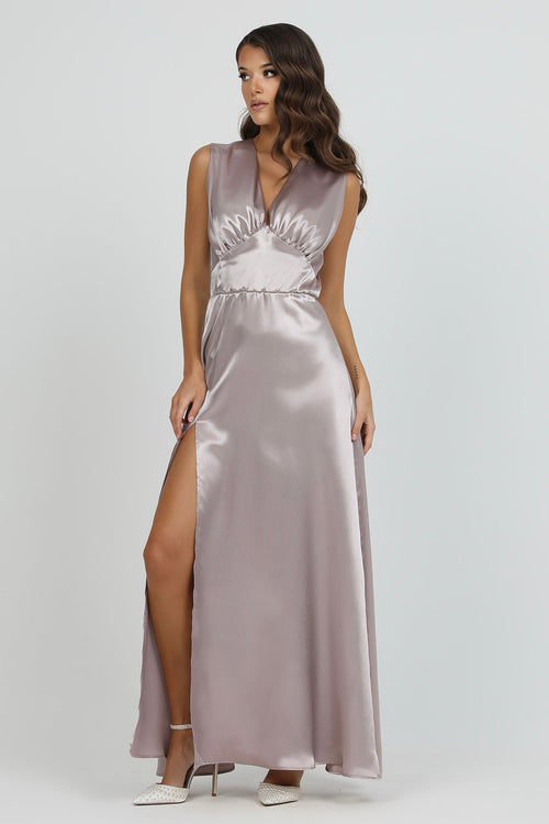 Taupe Sleeveless Satin Dress Dsir Couture Taupe Sleeveless Satin Dress Dsir Couture