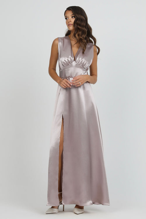 Taupe Sleeveless Satin Dress Dsir Couture Taupe Sleeveless Satin Dress Dsir Couture