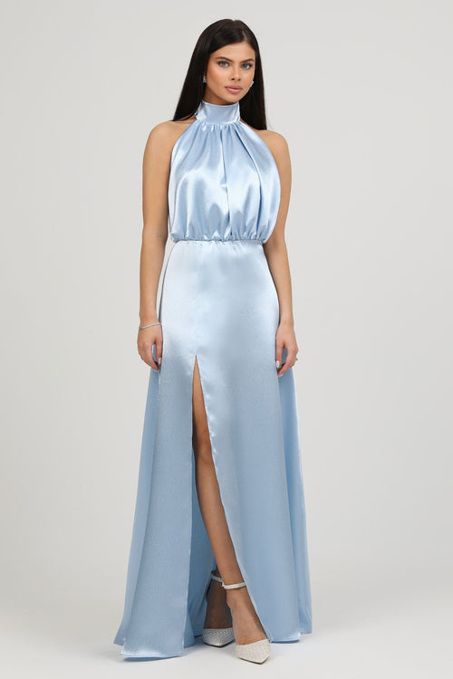 Light Blue Halter Neck Satin Dress Dsir Couture Light Blue Halter Neck Satin Dress Dsir Couture