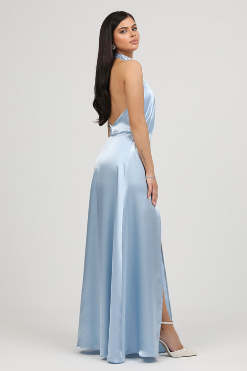 Light Blue Halter Neck Satin Dress Dsir Couture Light Blue Halter Neck Satin Dress Dsir Couture