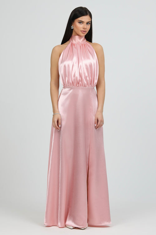 Light Pink Satin Bow Back Halter Neck Dress Dsir Couture Light Pink Satin Bow Back Halter Neck Dress Dsir Couture