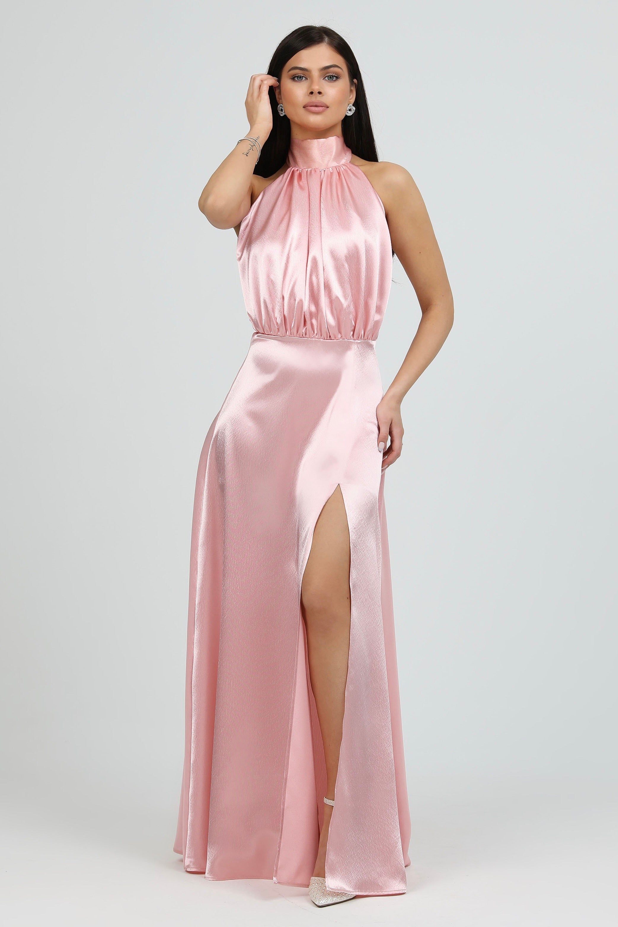 halter neck dress pink Alvara Crossover Halterneck Maxi Dress Pink